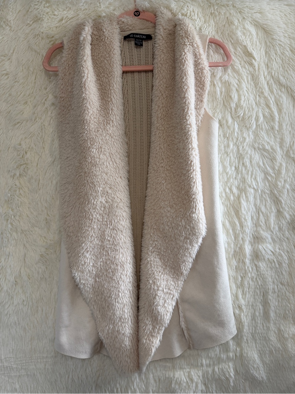 Le Chateau Womens Boho Sleeveless Faux Fur Knit Vest XXS Cream Cabincore READ
